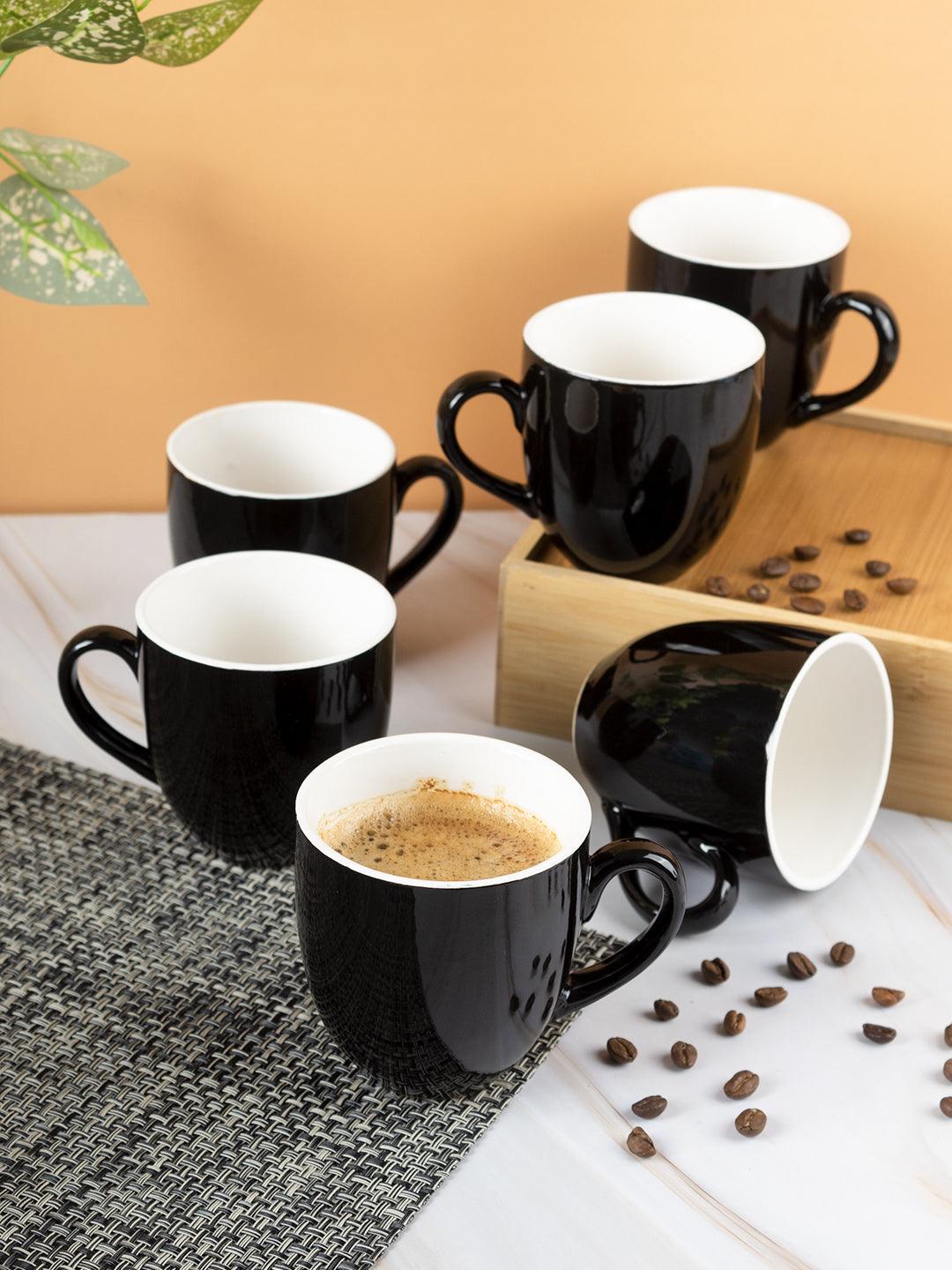 Coffee Mug Set, Handmade, Classic Mug, Black & White Colour, Ceramic, Set of 6, 220 mL - MARKET 99