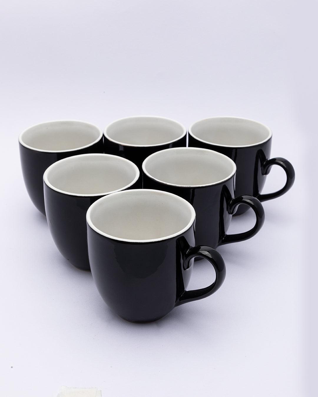 Coffee Mug Set, Handmade, Classic Mug, Black & White Colour, Ceramic, Set of 6, 220 mL - MARKET 99