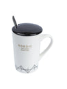 Coffee Mug With Ceramic Lid and Spoon (450mL) - Assorted Colour - MARKET 99