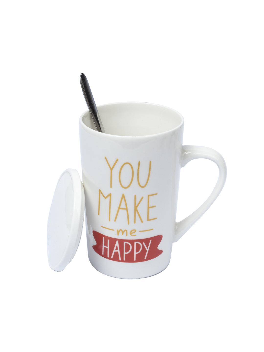 Coffee Mug With Lid and Spoon (450mL) - Assorted Colour - MARKET 99