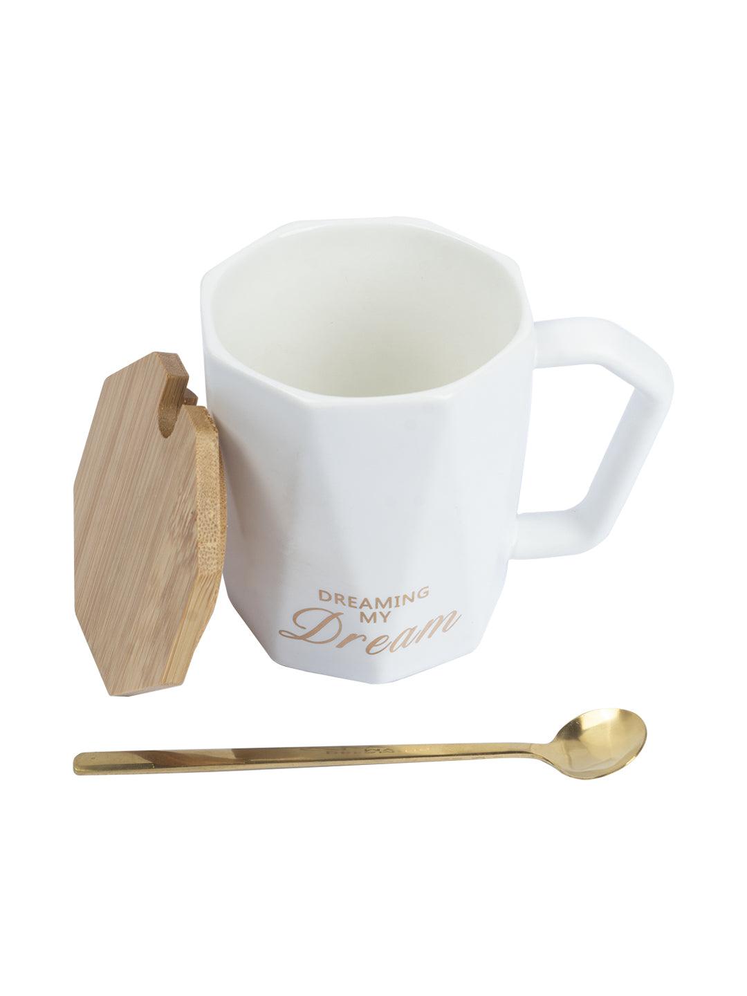 Coffee Mug With Wooden Lid (320 Ml) - Assorted Colour - MARKET 99