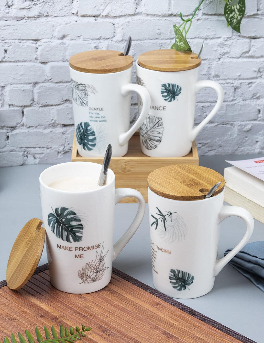 Coffee Mug With Wooden Lid and Spoon (450mL) - Assorted Colour - MARKET 99
