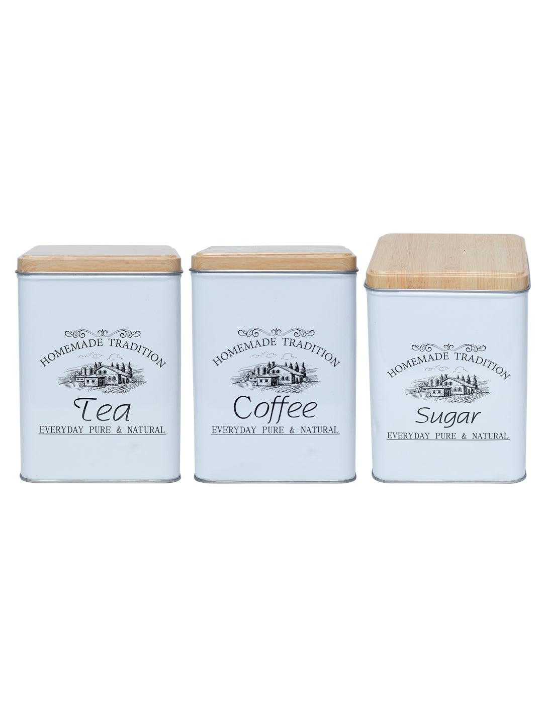 Coffee, Tea & Sugar - Metal Jar Set Of 3, Square & 1600Ml, - MARKET 99