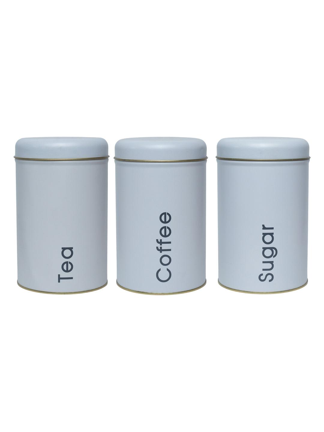 Coffee, Tea & Sugar - Metal Jar Set Of 3, White Color, 1450Ml - MARKET 99