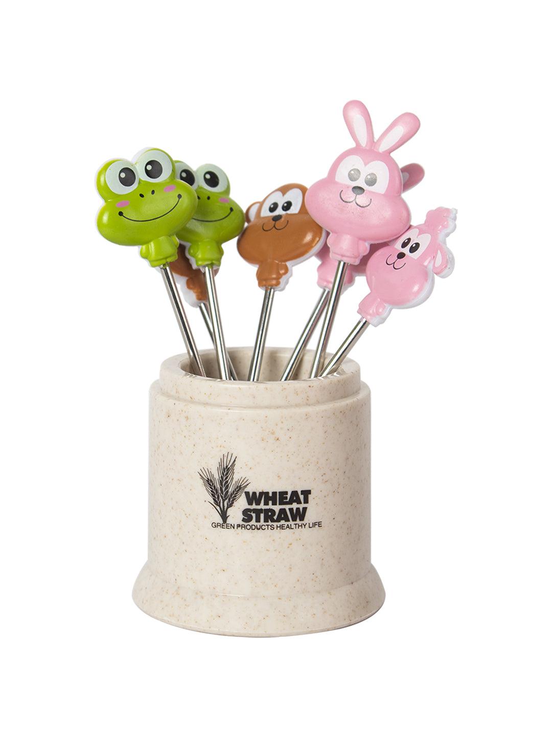 Colorful Plastic Fruit Forks with Adorable Animal Faces - Pack of 7 - MARKET 99