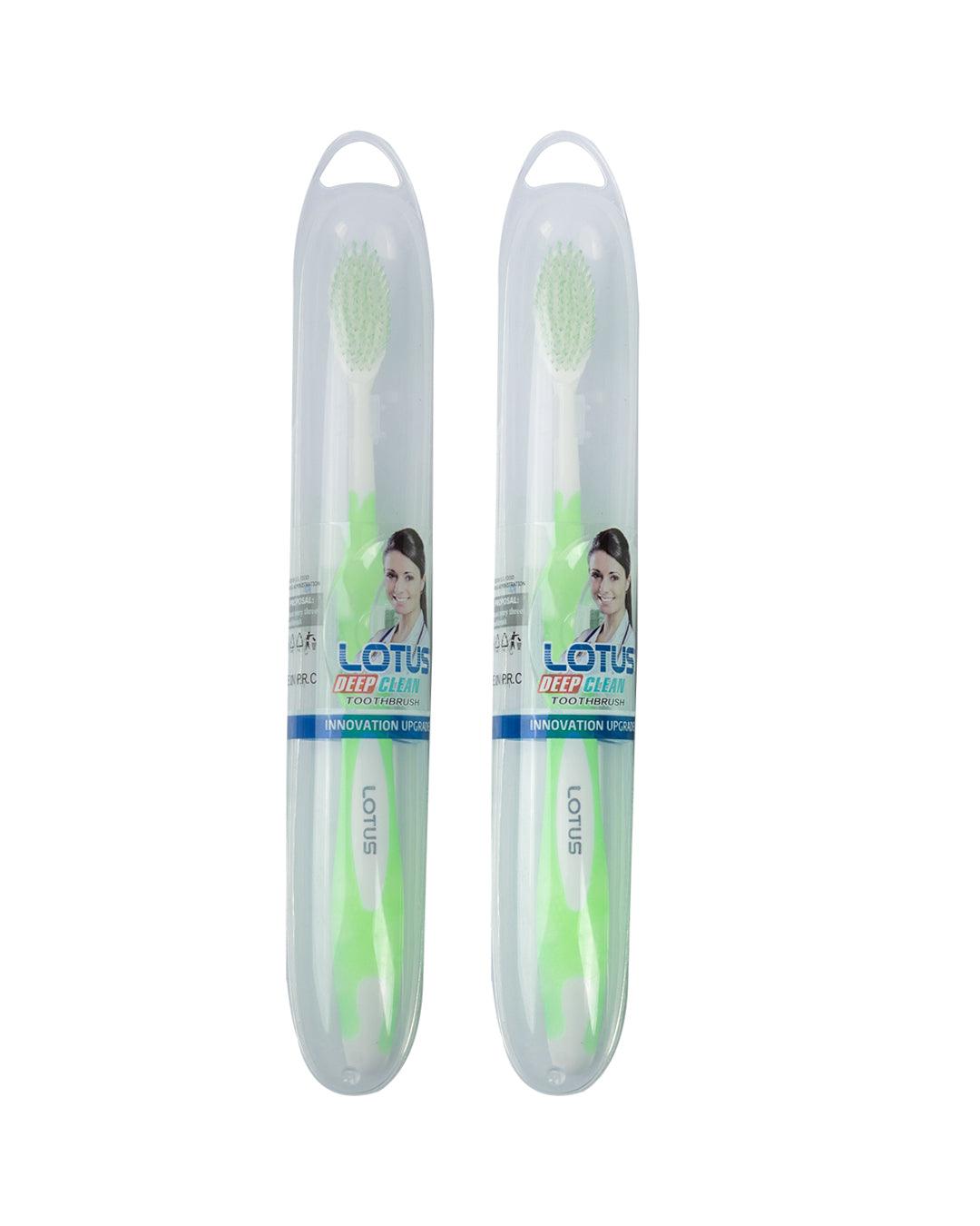 Compact Toothbrushes With Soft Bristles, Green, Plastic, Set of 2 - MARKET 99