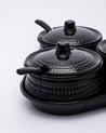 Condiment Set with Lids & Spoon, Serving Condiment Set with Tray, For Home & Kitchen, Black Colour, Melamine, Set of 3 - MARKET 99
