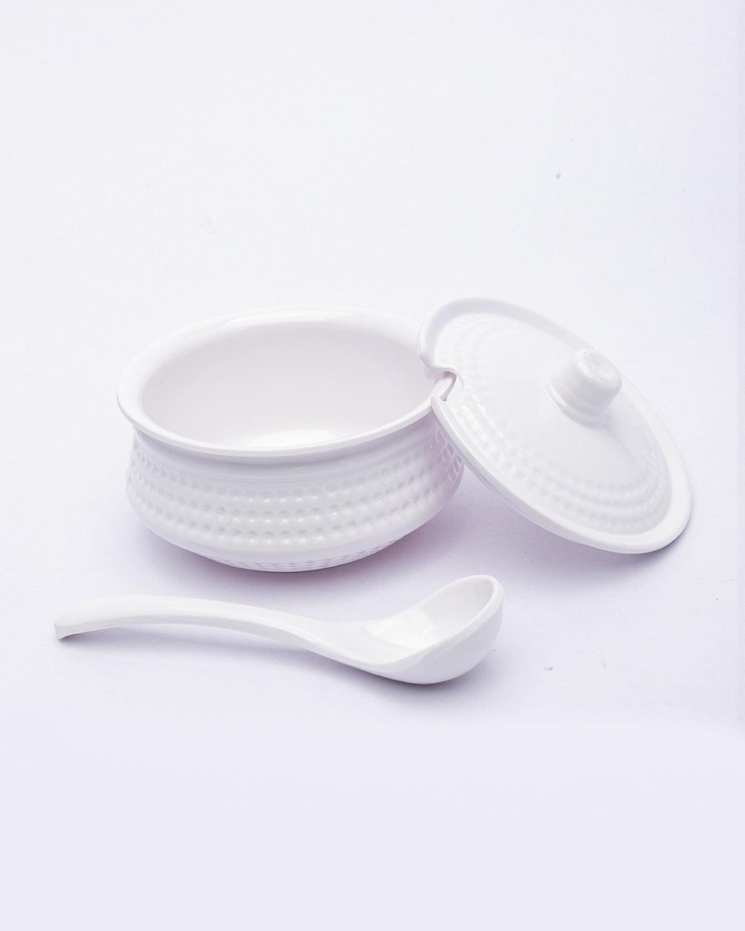Condiment Set with Lids & Spoon, Serving Condiment Tray, For Home & Kitchen, White Colour, Melamine, Set of 3 - MARKET 99