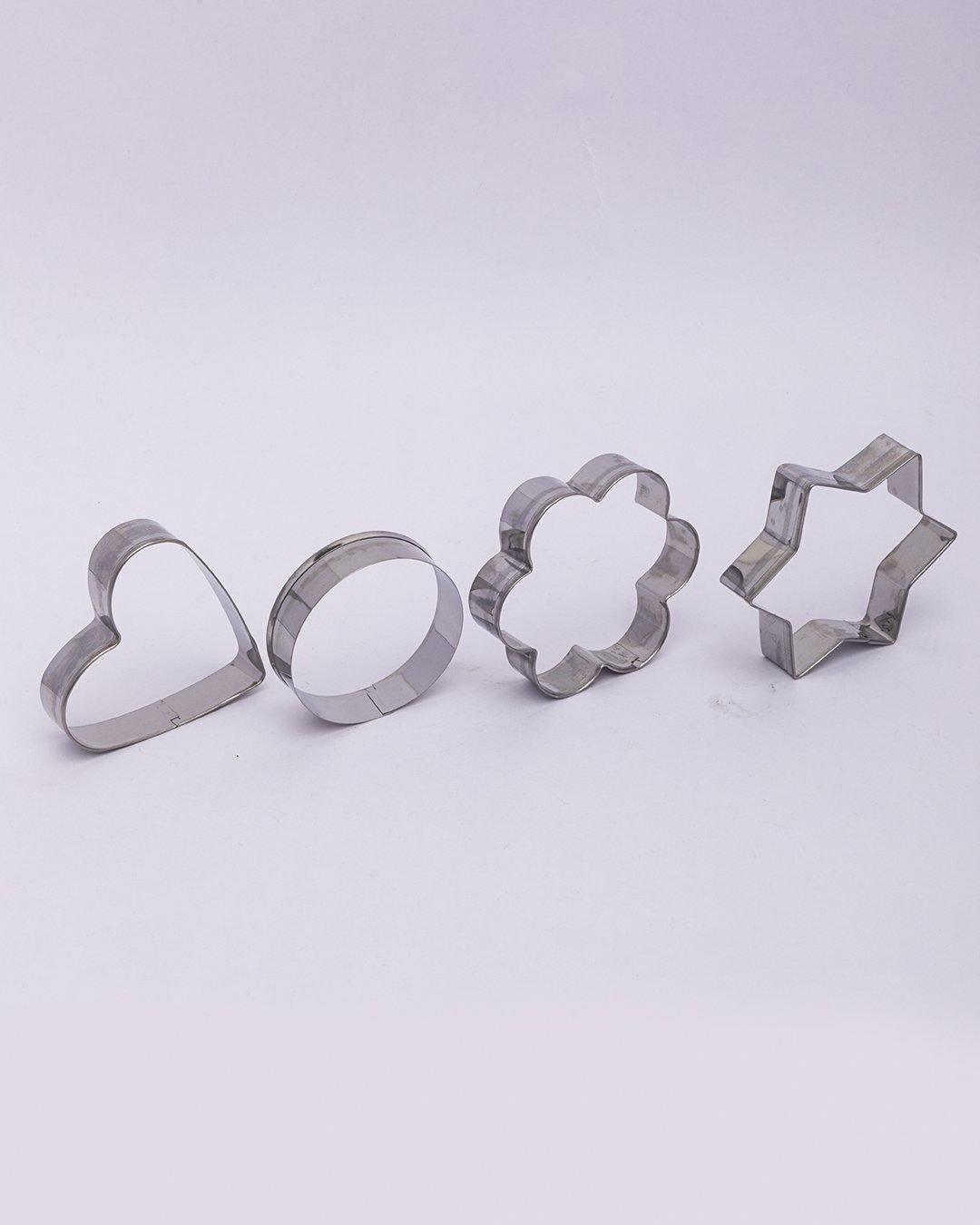 Cookie Cutter, for Cooking, Heart, Flower, Circle, & Star, Silver, Stainless Steel, Set of 4 - MARKET 99
