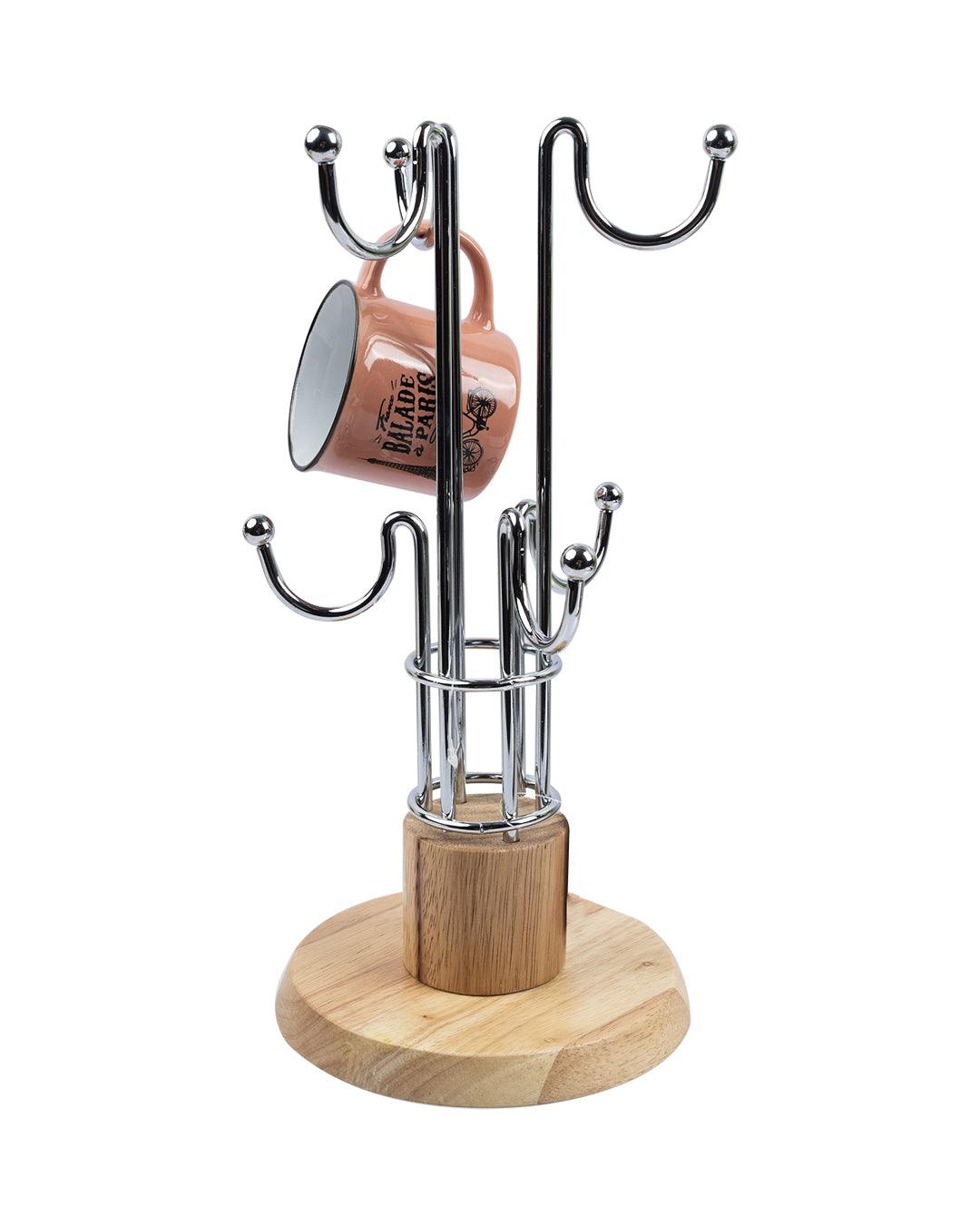 Cup Hanger, Silver, Mild Steel & Wood - MARKET 99