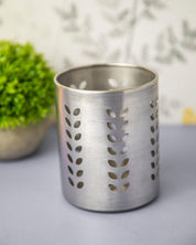 Cutlery Holder, Leaf Punch Design, Silver, Stainless Steel - MARKET 99