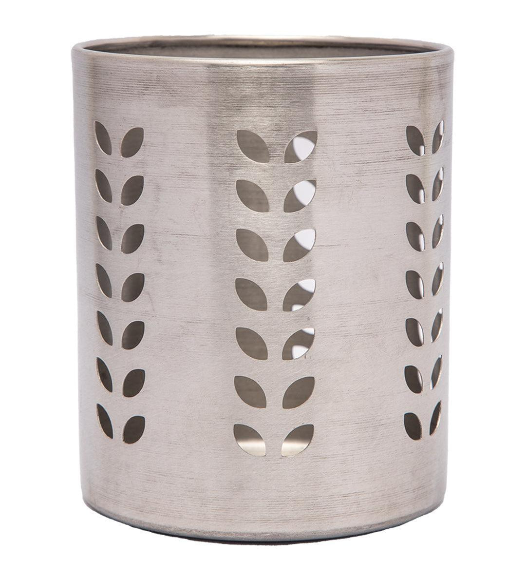 Cutlery Holder, Leaf Punch Design, Silver, Stainless Steel - MARKET 99