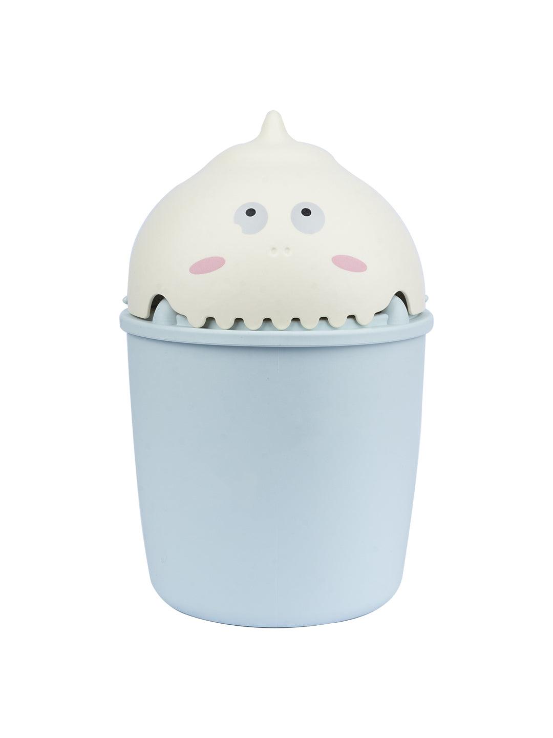 Cyan Tabletop Dustbin With Animated Character Lid