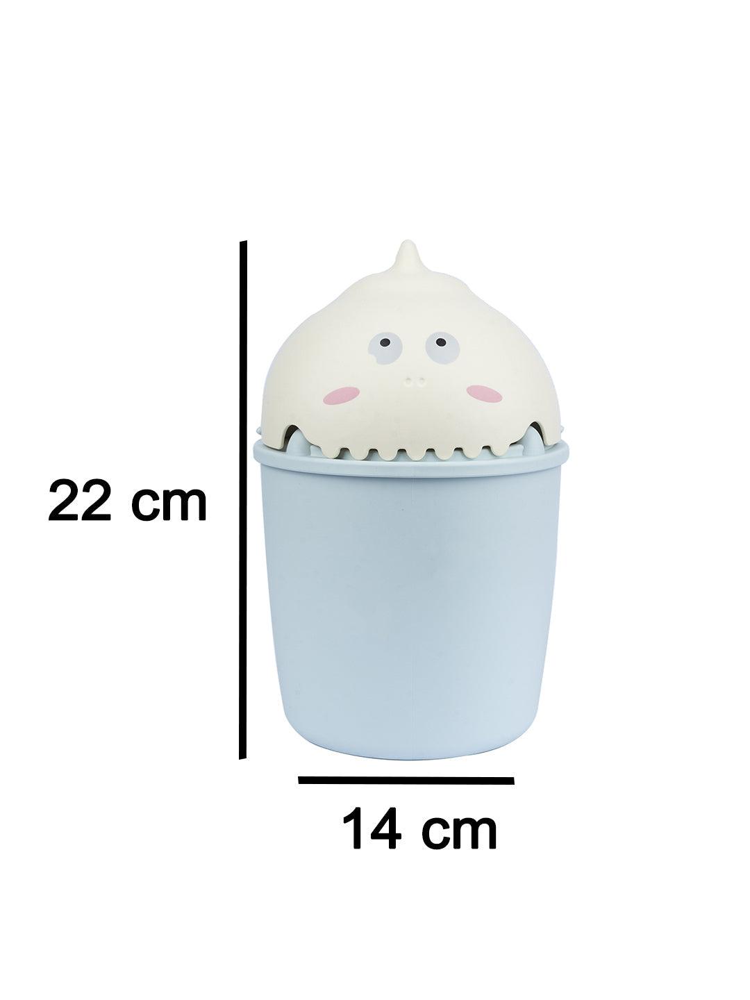 Cyan Tabletop Dustbin With Animated Character Lid