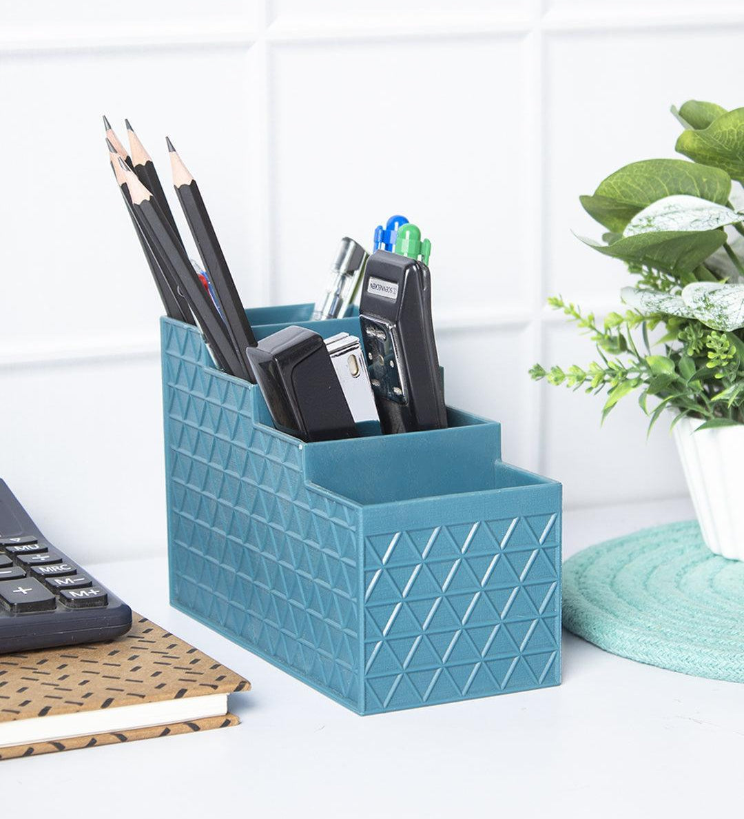 Dark Cyan Desk Organizer With Four Compartments