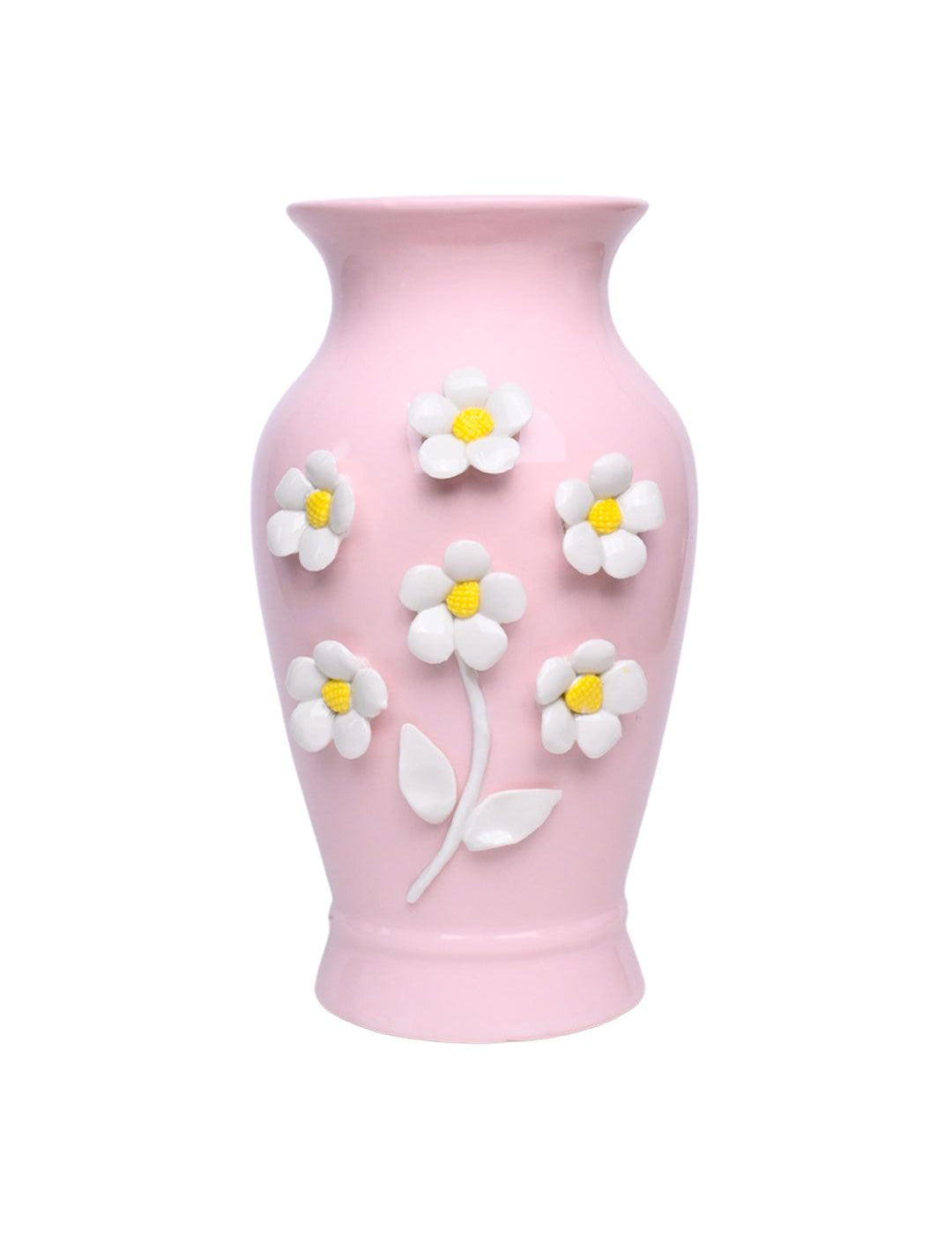 Dark Pink Ceramic Curvy Vase - Engraved Floral Pattern, Flower Holder - MARKET 99