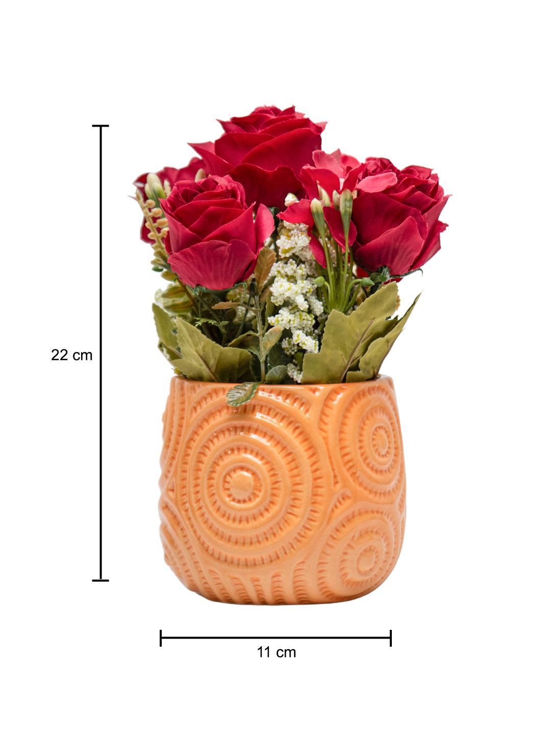 Dark Red Roses With Brown Pot - MARKET 99