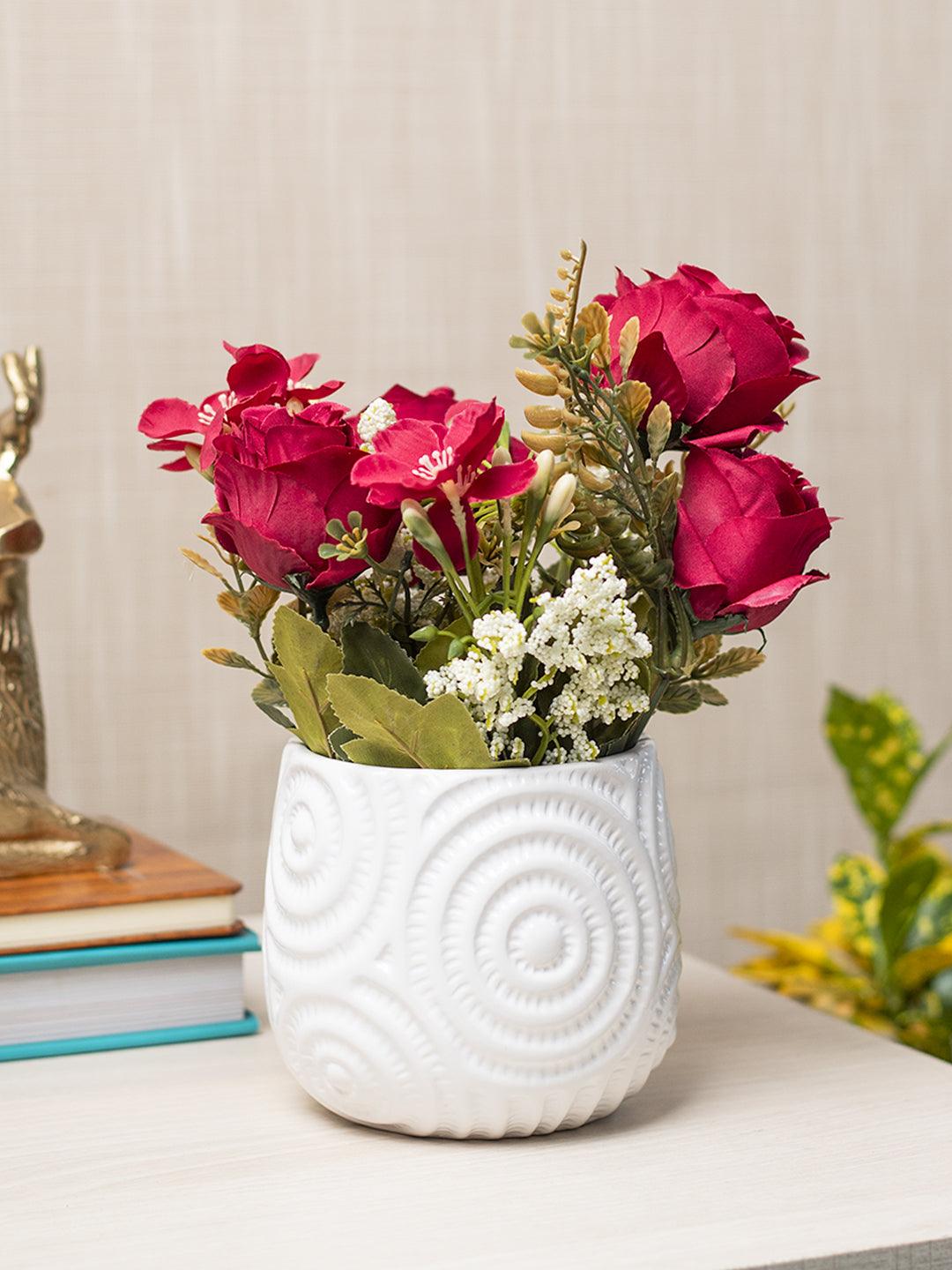 Dark Red Roses With Turquoise Pot - MARKET 99