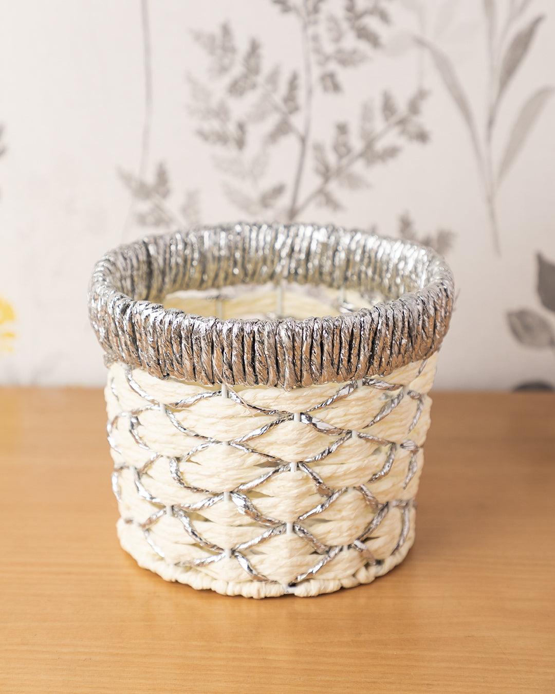 Decorative Basket, Silver, Paper - MARKET 99