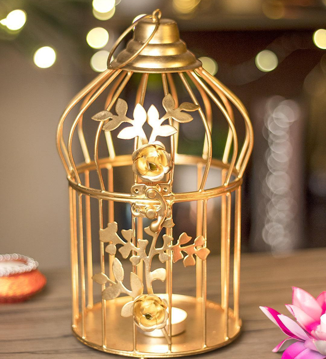 Diwali Decoration Item GOLDEN CAGE T -LITE HOLDER PACK OF 2