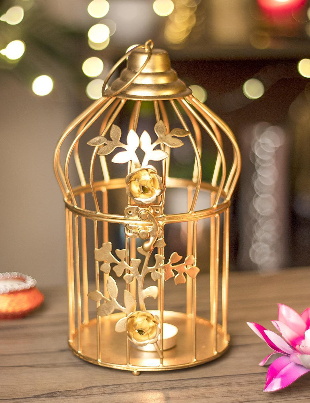Diwali Decoration Item GOLDEN CAGE T -LITE HOLDER PACK OF 2
