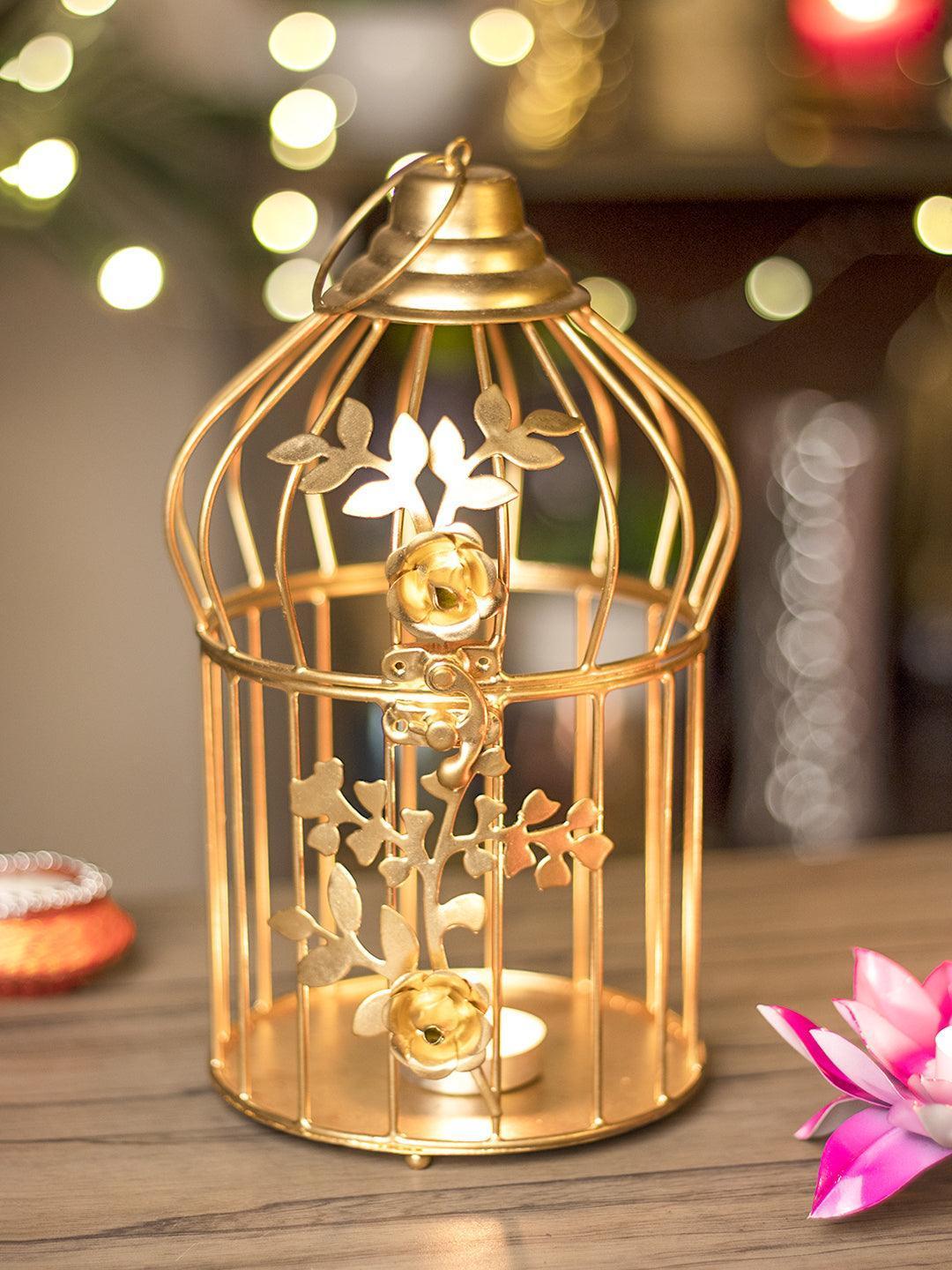 Diwali Decoration Item GOLDEN CAGE T -LITE HOLDER PACK OF 2