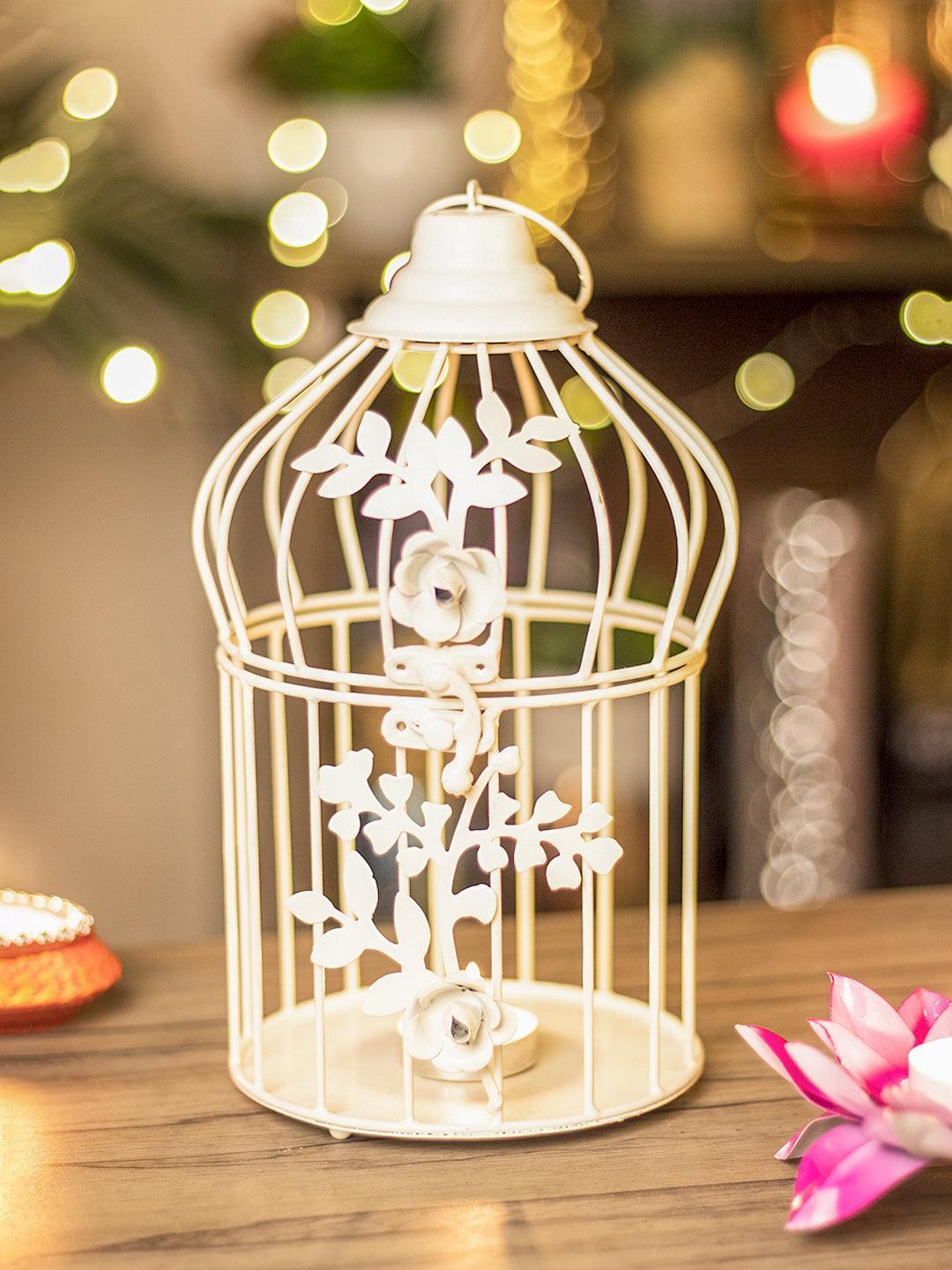 Diwali Decoration Item WHITE CAGE T -LITE HOLDER PACK OF 2
