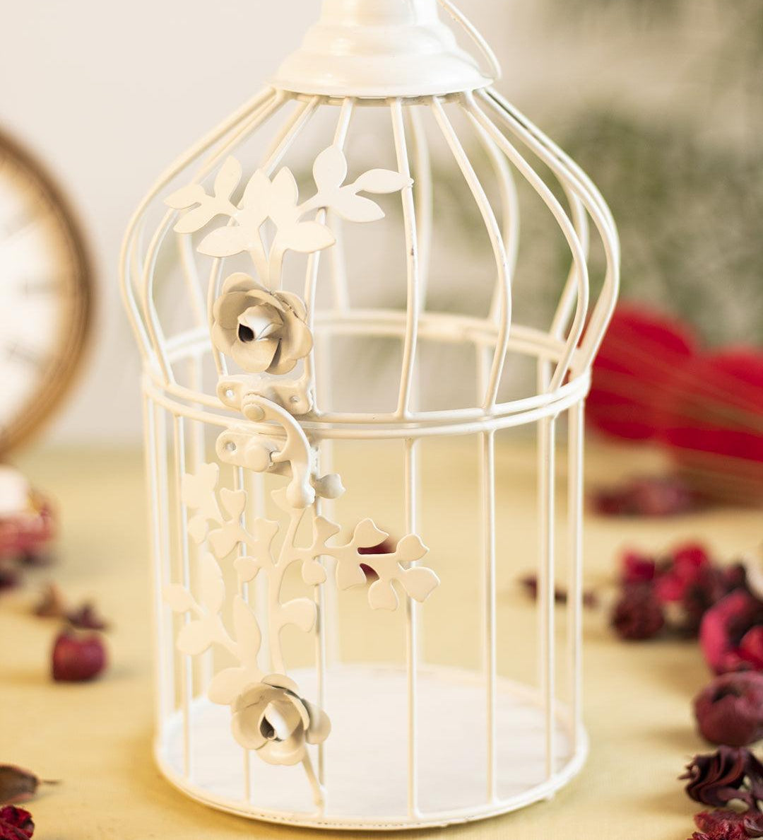 Diwali Decoration Item WHITE CAGE T -LITE HOLDER PACK OF 2