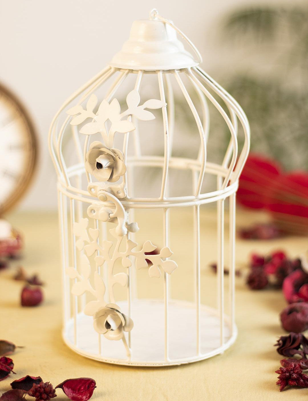 Diwali Decoration Item WHITE CAGE T -LITE HOLDER PACK OF 2