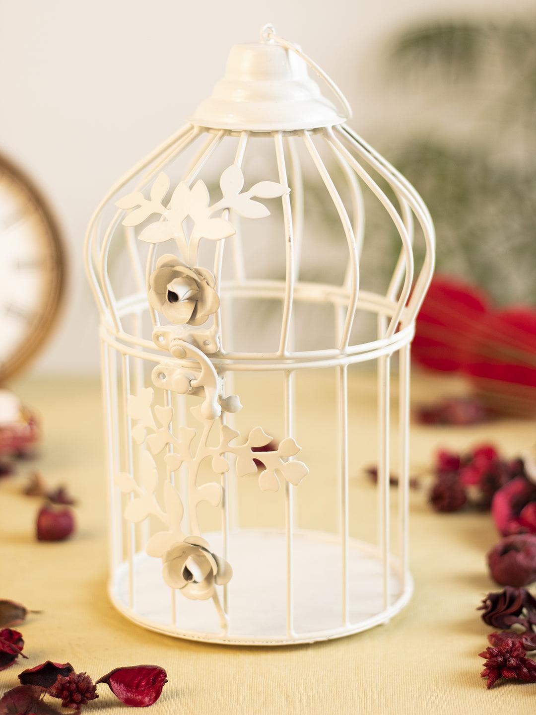 Diwali Decoration Item WHITE CAGE T -LITE HOLDER PACK OF 2