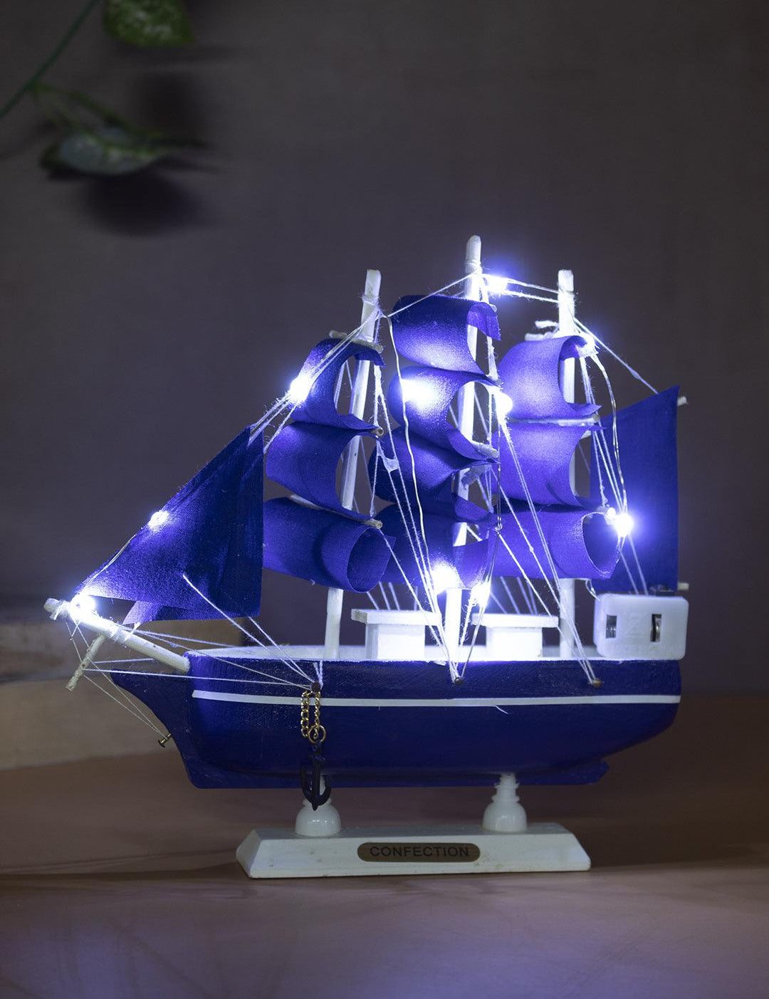 Decorative Boat, Dark Blue, Wood - MARKET 99