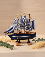 Decorative Boat, Handcrafted Wood, For Home & Office Décor, Antique Finish, Blue, Wood