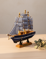 Decorative Boat, Handcrafted Wood, For Home & Office Décor, Antique Finish, Blue, Wood