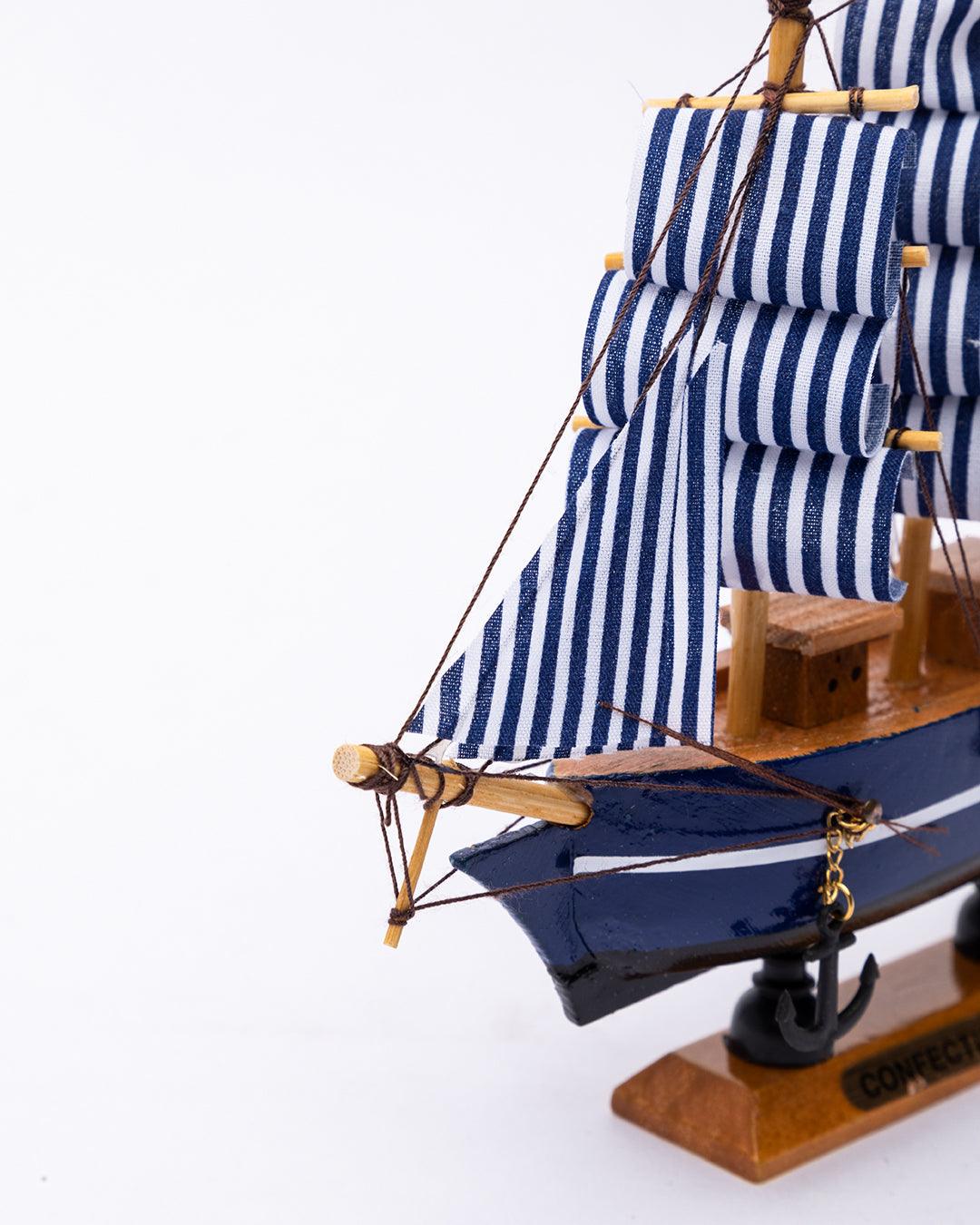 Decorative Boat, Handcrafted Wood, For Home & Office Décor, Antique Finish, Blue, Wood - MARKET 99