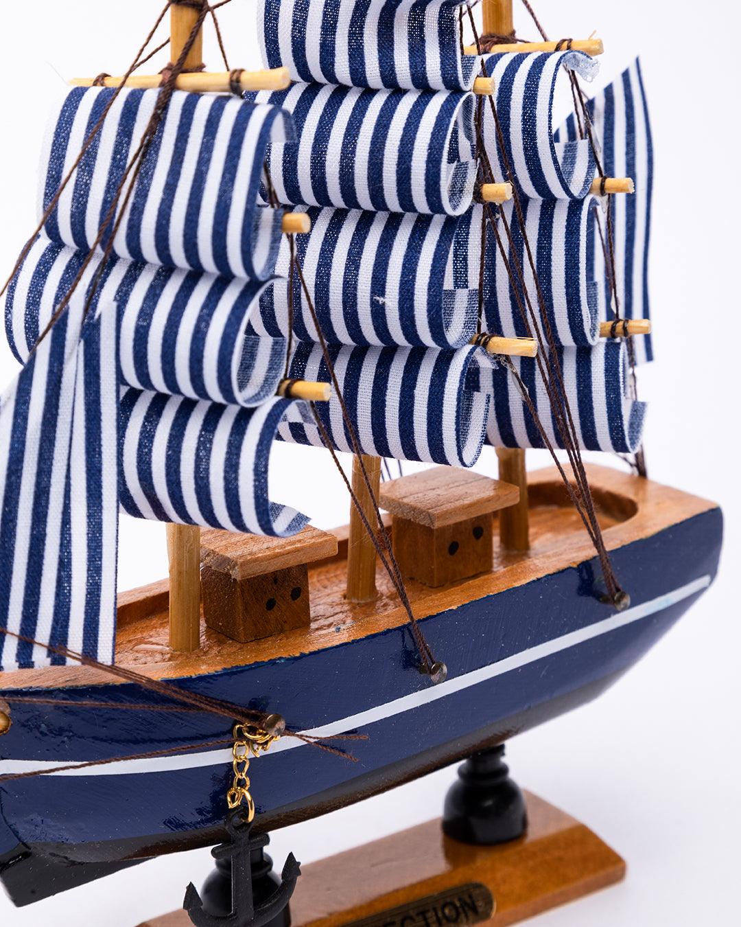 Decorative Boat, Handcrafted Wood, For Home & Office Décor, Antique Finish, Blue, Wood - MARKET 99