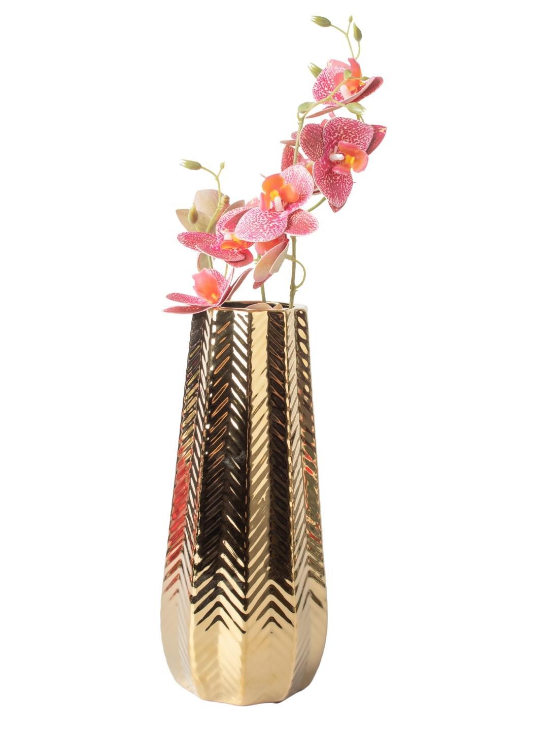 Decorative Ceramic Flower Vase - Golden Cyclinderical, Glossy