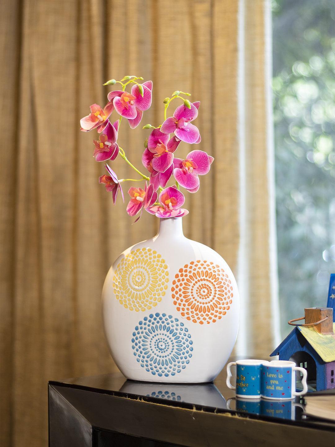 Decorative Ceramic Flower Vase - White Oval, Glossy