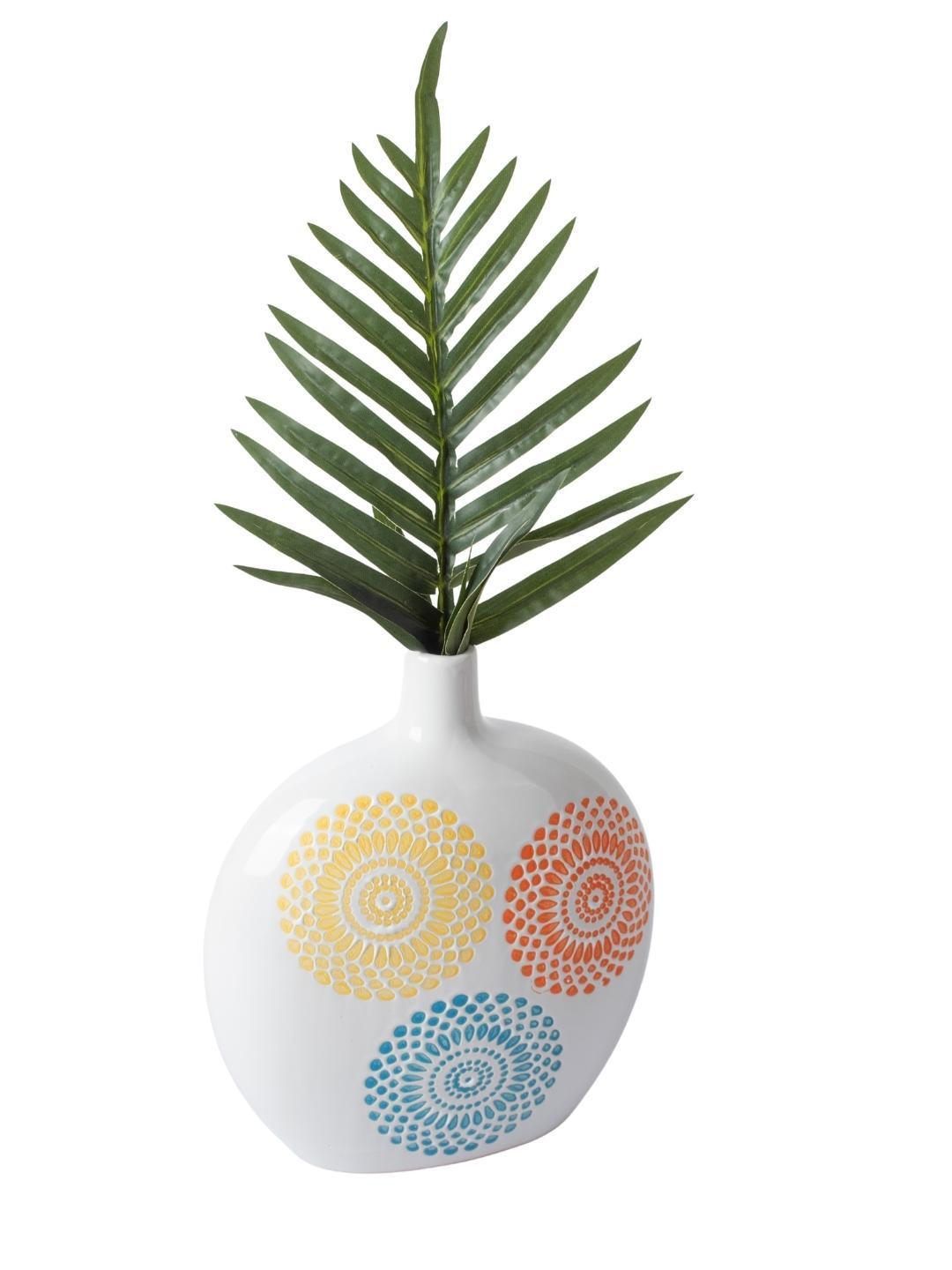 Decorative Ceramic Flower Vase - White Oval, Glossy