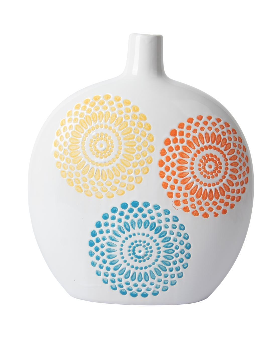 Decorative Ceramic Flower Vase - White Oval, Glossy