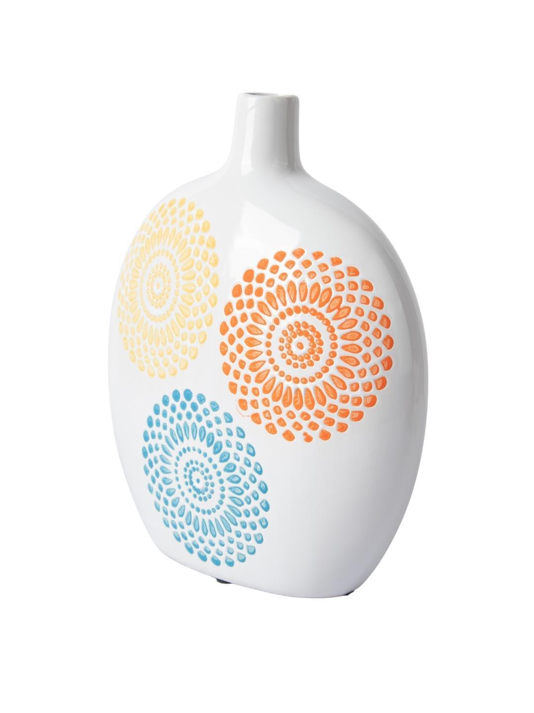 Decorative Ceramic Flower Vase - White Oval, Glossy