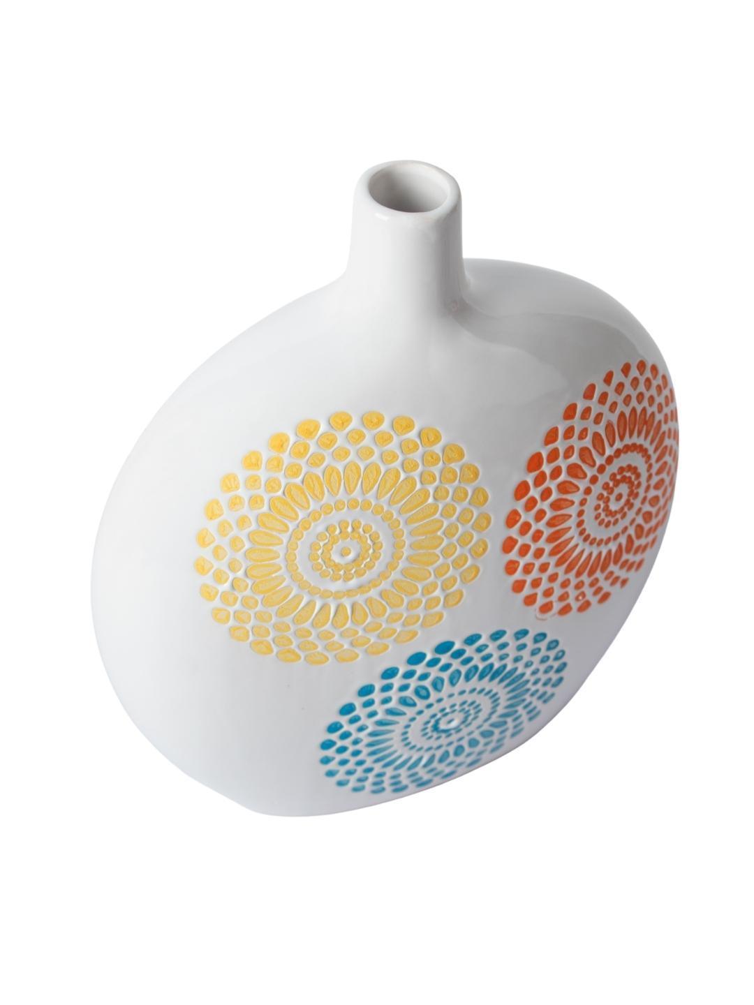 Decorative Ceramic Flower Vase - White Oval, Glossy