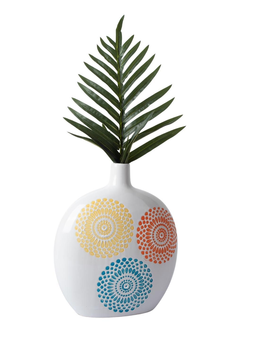 Decorative Ceramic Flower Vase - White Oval, Glossy