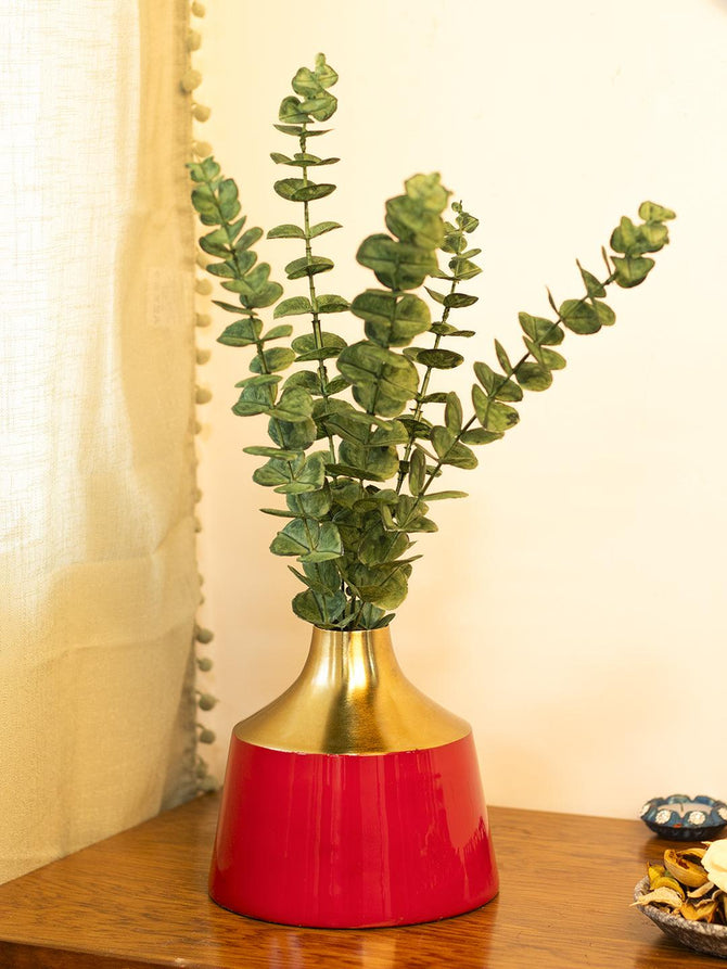 Decorative Enamel Vase - Golden & Red