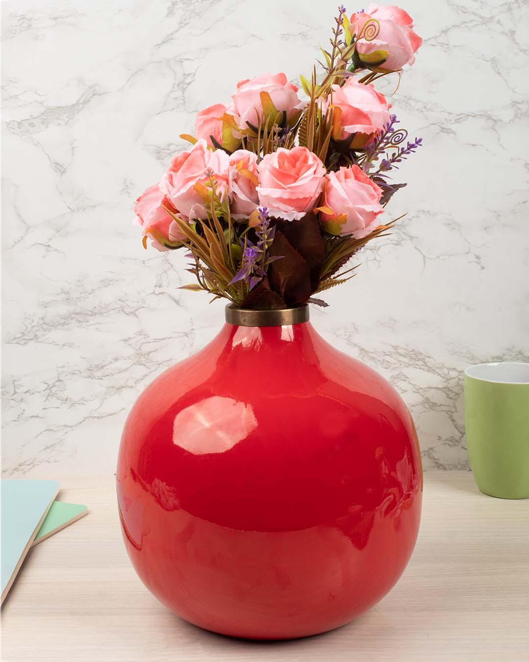 Decorative Flower Vase, Diwali Decor, Red, Iron - MARKET 99