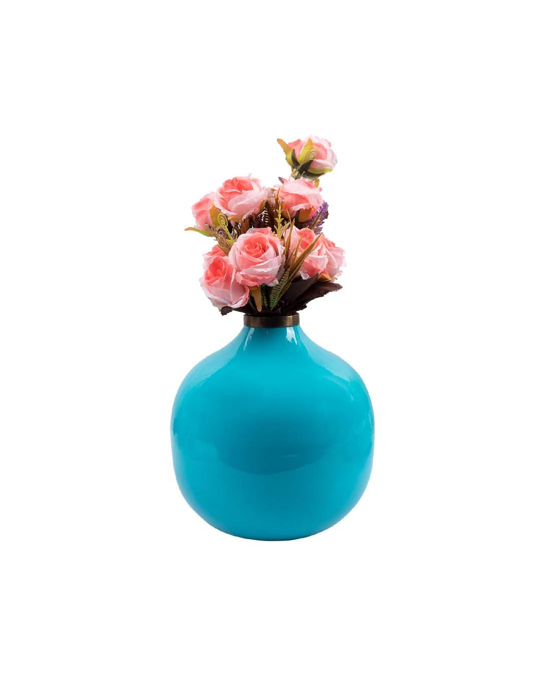 Decorative Flower Vase, Diwali Décor, Turquoise, Iron - MARKET 99