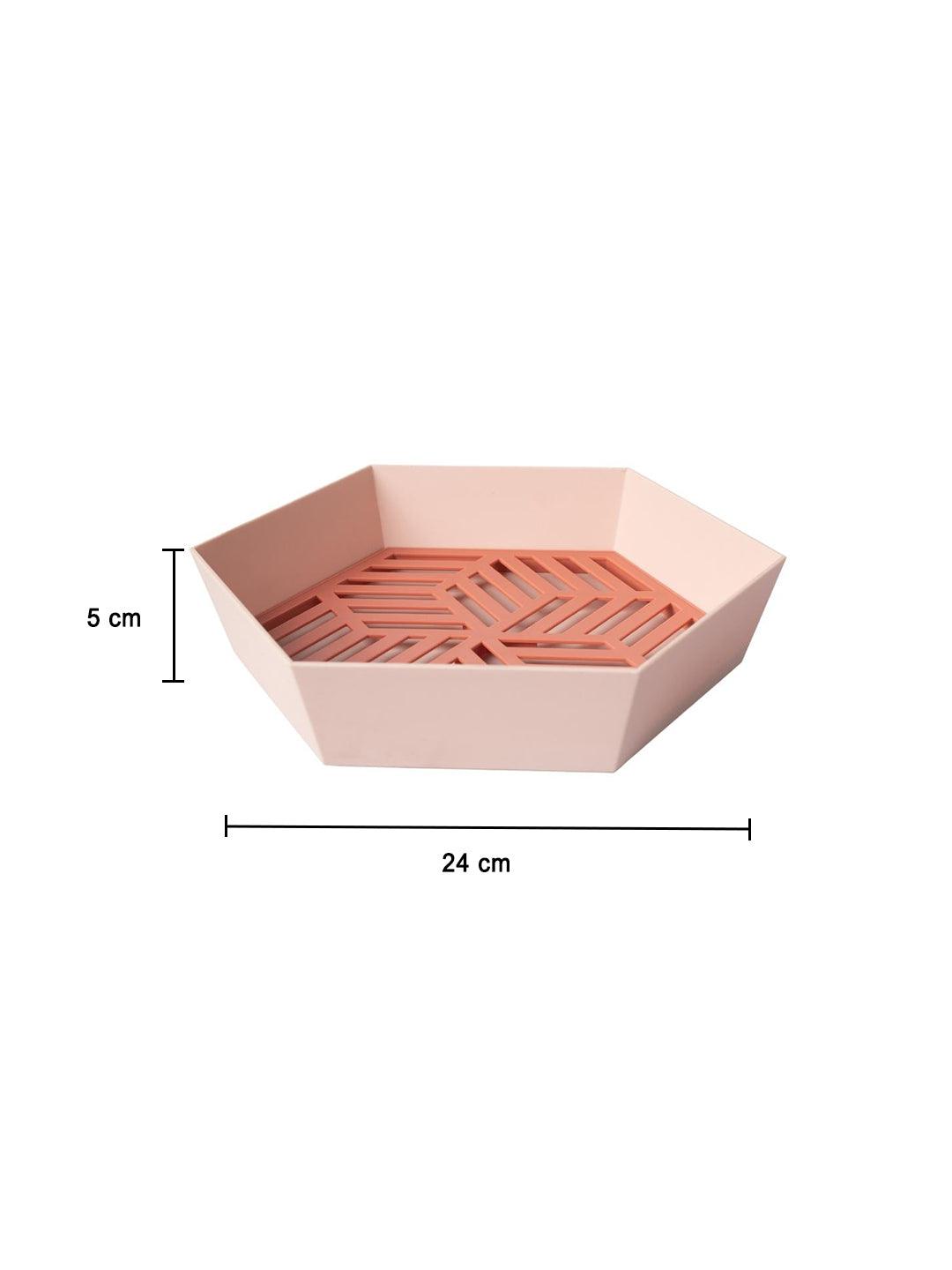 Decorative Geometry Fruit Basket with Removable Drainage Layer - Pink