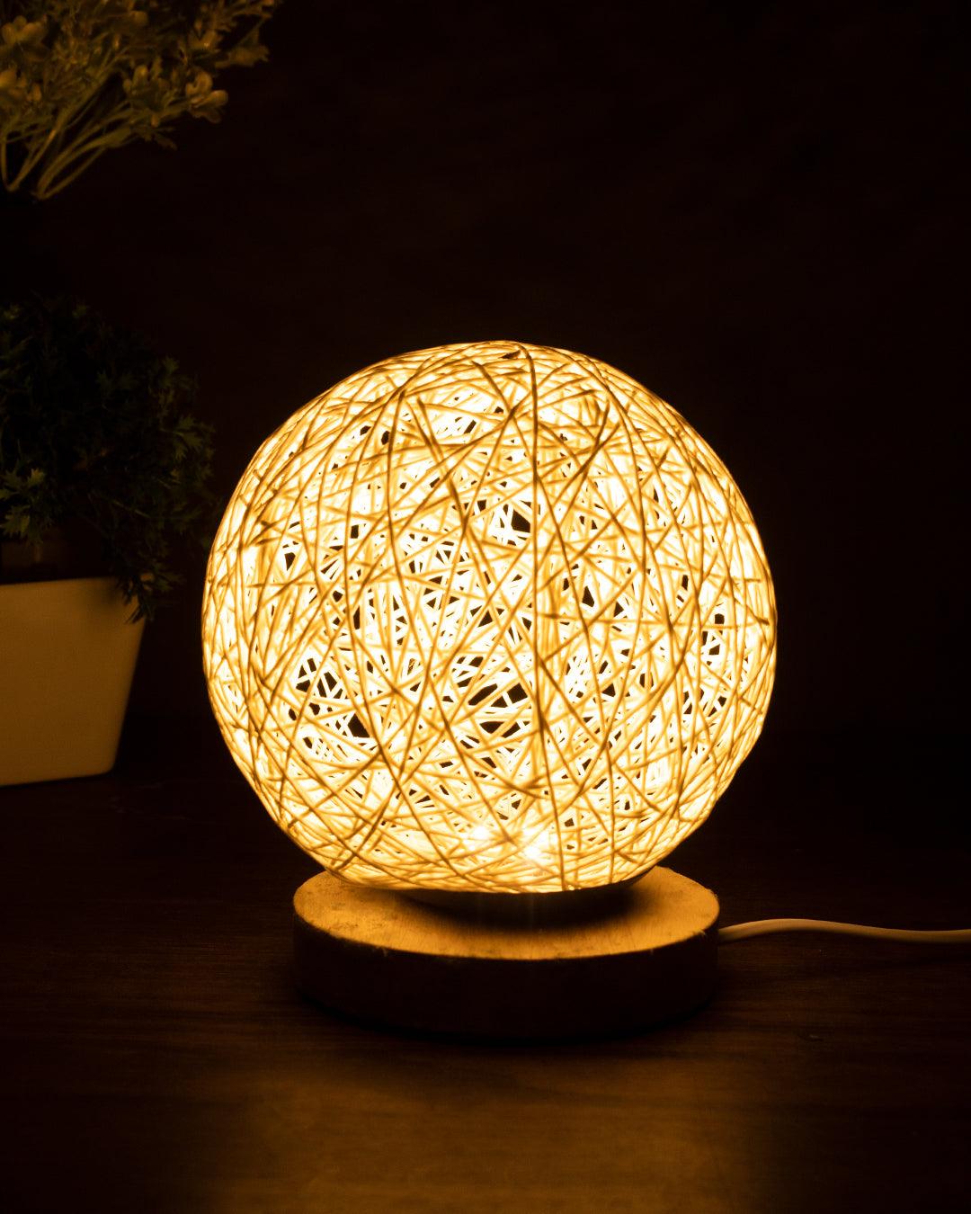 Decorative Globe Lamp, Mesh Design, White, Plastic & Cotton - MARKET 99