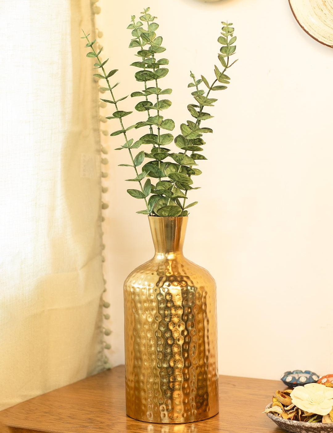 Decorative Golden Hammered Flower Vase - Cylinderical Shape - MARKET 99