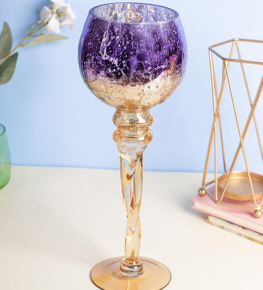 Decorative Purple Tined Glass Candlestick Holders - MARKET 99