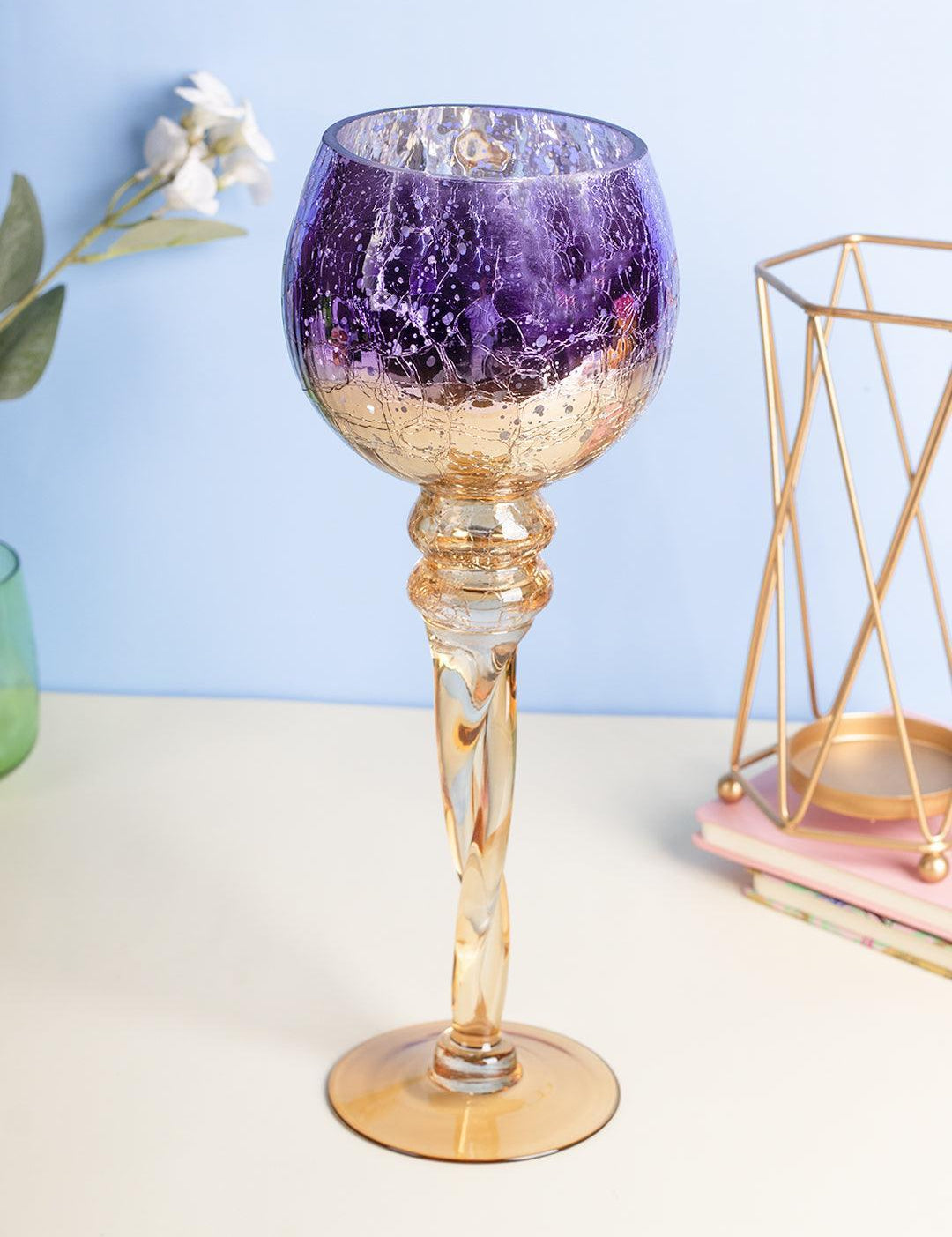 Decorative Purple Tined Glass Candlestick Holders - MARKET 99